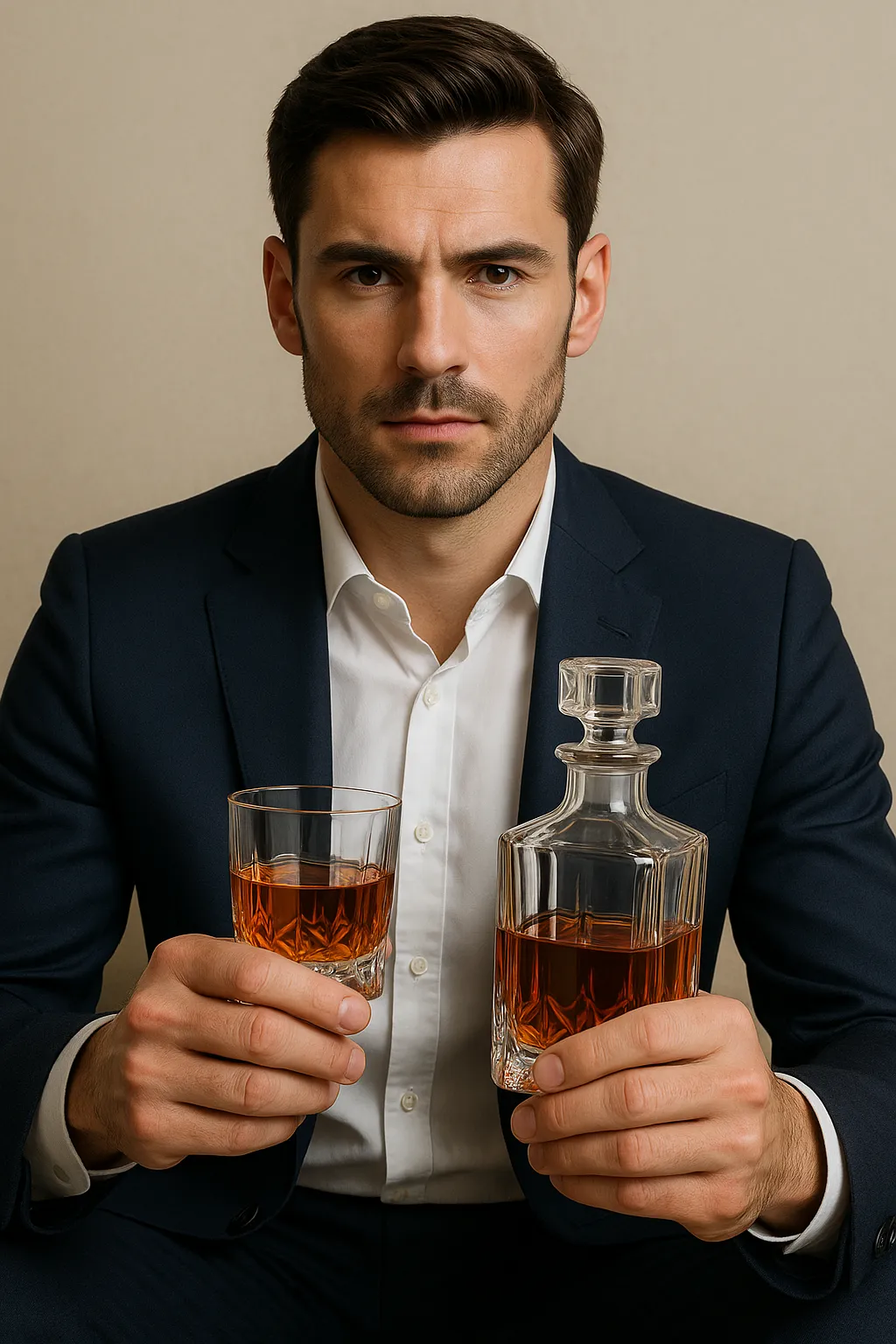  ein Mann mit  Whisky-Set